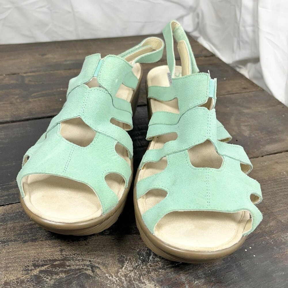 Skechers Teal Suede Parallel Stylin leather Wedge Sandals Women's Size 11